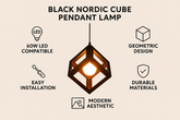 Black 60W Nordic Cube Pendant Lamp – Modern Industrial Lighting